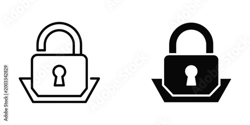 Cuadro en lienzo Black and white download lock icon with arrow