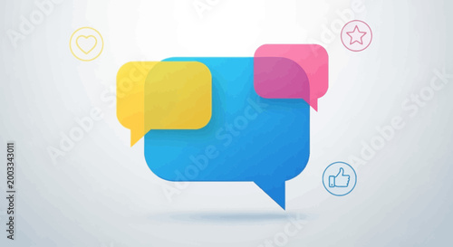 Colorful speech bubbles communication symbols.