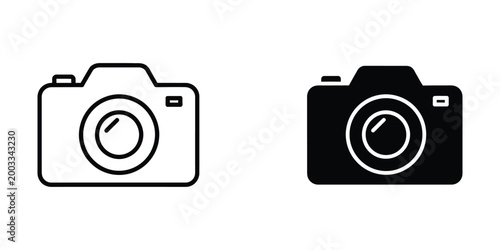 Minimalist camera icons in outline and filled styles