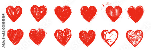 Heart Grunge Brush Stroke Drawing Vector Set