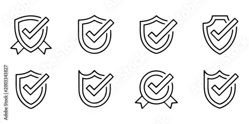 Shield with check mark icon outline vector illustration