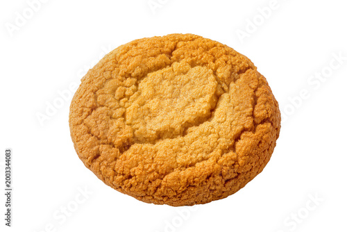 Quadro su tela Isolated single freshly baked round golden cookie with a beautifully textured to