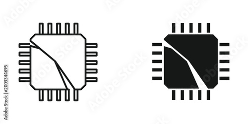 Schilderij op canvas Broken and intact integrated circuit chip icons