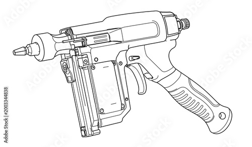 Industrial Power Tool Line Art Construction Nail Gun Professional Equipment Sketch