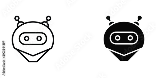 Simple robot and black robot icon pair facing forward