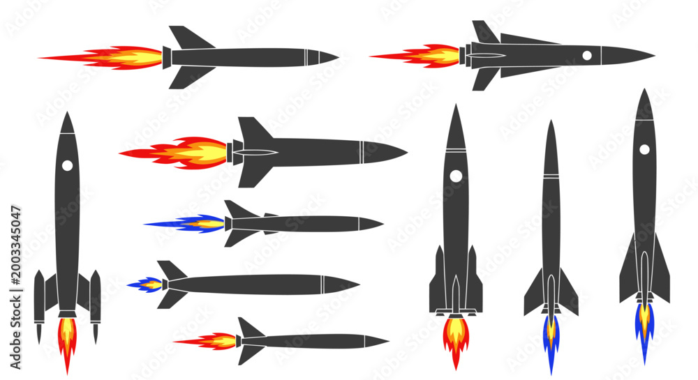 Fototapeta premium Collection of various rockets in flight