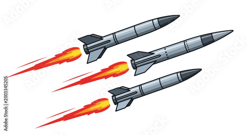 Multiple missiles with flames in flight