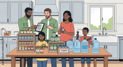 Family preparing cleaning products at home.