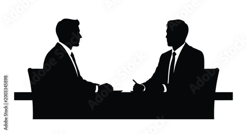 Businessmen silhouettes in meeting black and white isolated