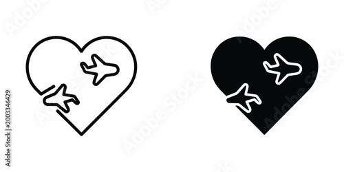 Broken heart with airplane icon symbolizing travel or loss