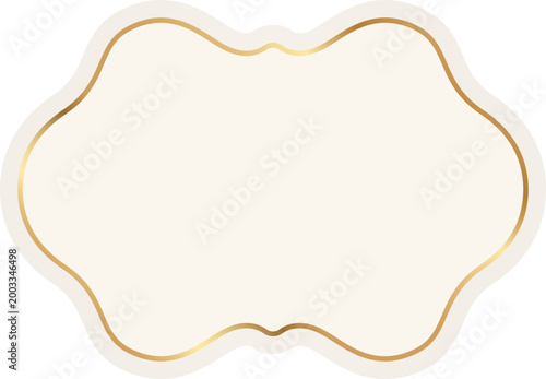 Vintage decorative badge with gold border. Beige label frame, cream blank sticker, classic insignia template. Decorative vector border for handmade branding