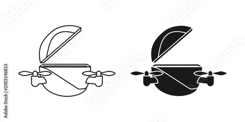 Open laptop with drone icon illustration