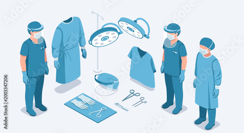 Medical Professionals and Surgical Equipment Illustration.