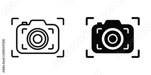 Minimal camera icon with focus ring in two styles