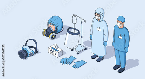Medical Protective Equipment and Healthcare Professionals Illustration.