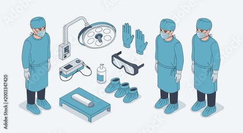 Medical Professionals and Surgical Equipment Illustration.