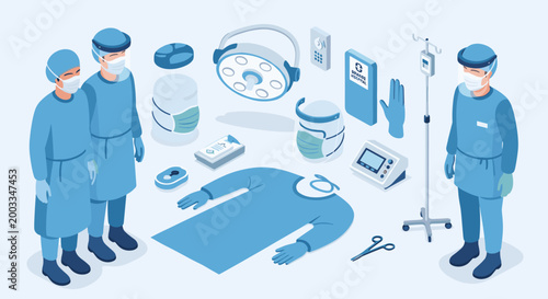 Medical Team and Surgical Equipment Illustration.