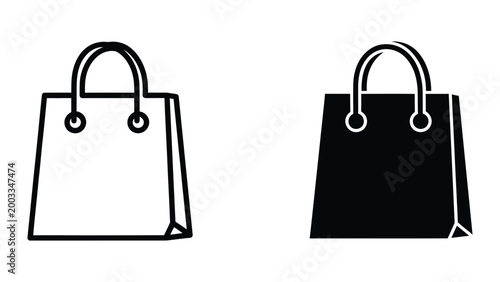 Black and white shopping bag icon pair with handles