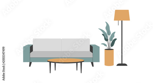 Modern living room interior with comfortable sofa and stylish decor.