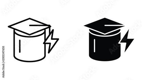 Graduation cap with electricity bolt icon design