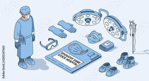 Medical Equipment and Surgeon Illustration.