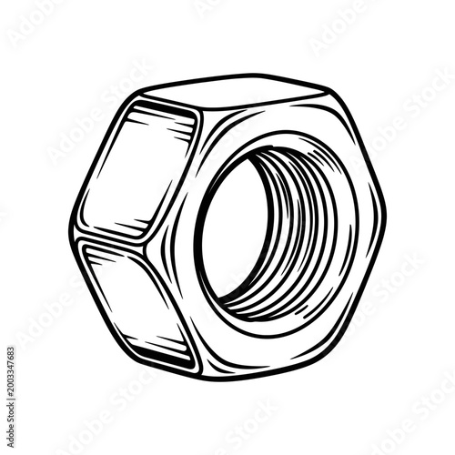 Hexagonal metal nut isolated on white background 3D illustration