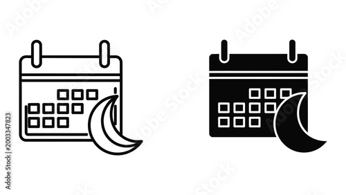 Calendar icons with crescent moon illustration