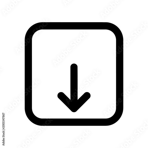 Black download arrow icon on white square background vector graphic