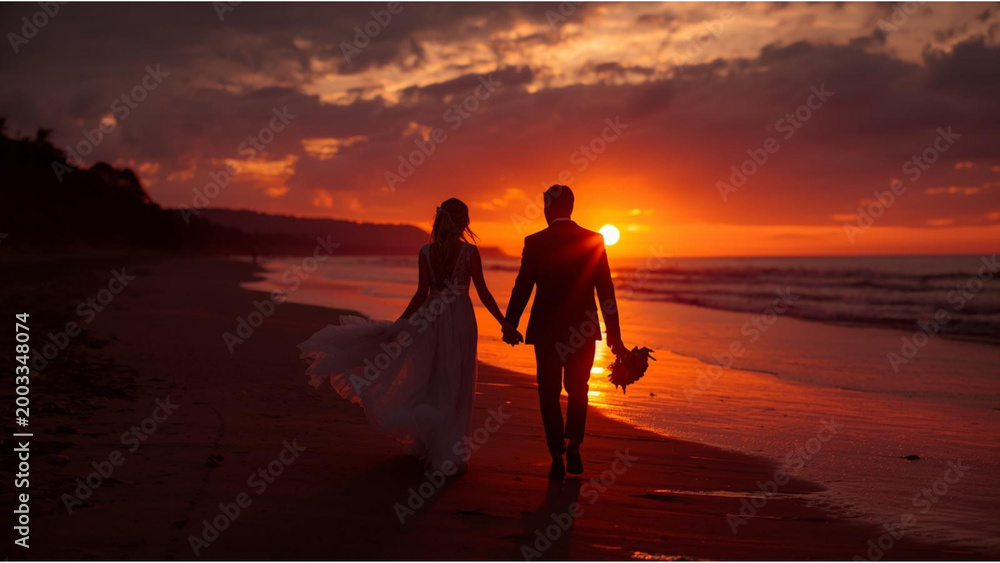 Fototapeta premium Romantic Beach Wedding – Couple Sunset Art