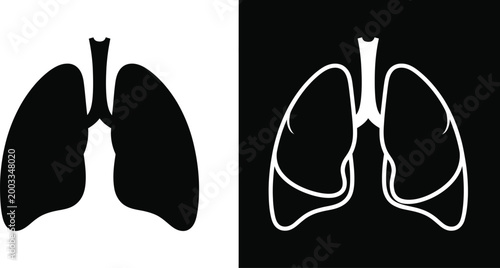 Human lungs icon set, silhouette and outline vector illustrations for healthcare medical anatomy respiratory system and clinical design use.
