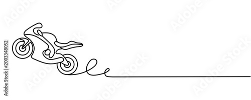 Single-line illustration of a racing motorcycle. A drawing of a sports motorcycle reflecting the concept of speed and extreme sports. A sports motorcycle icon with a motion line. Editable outline.