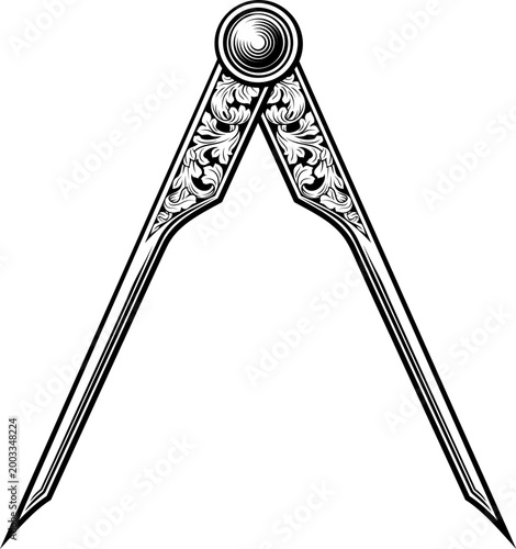 Εκτύπωση καμβά Compass compasses caliper divider tool illustration in a vintage woodcut engraved etching style
