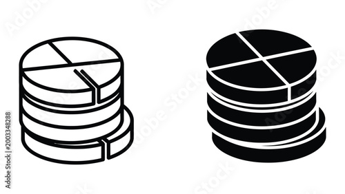 Isometric database storage comparison icon with full and empty sections