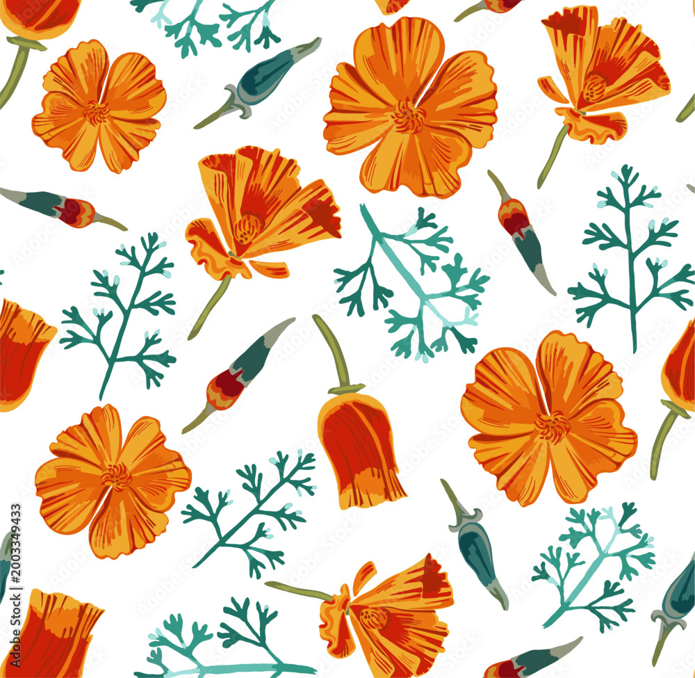 Fototapeta premium Seamless pattern with poppy.