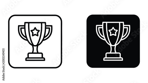 White trophy cup with star icon on black and white background