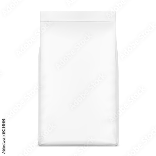 Vertical flat bottom bag mockup. Front view. Vector illustration isolated on white background. Ready for use in presentation, promo, advertising and more. EPS10.