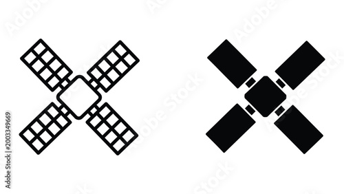 Minimalist satellite icon with solar panels in cross formation