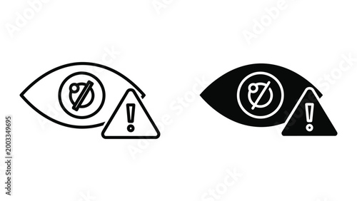 Eye icons with warning sign and checkmark inside