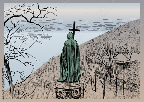 The Volodymyr the Great Monument is the oldest sculptural monument in Kyiv. A pen sketch converted to vector.