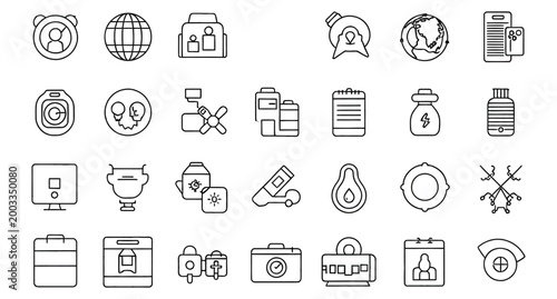 Set of 30 outline for business, technology, and travel themes