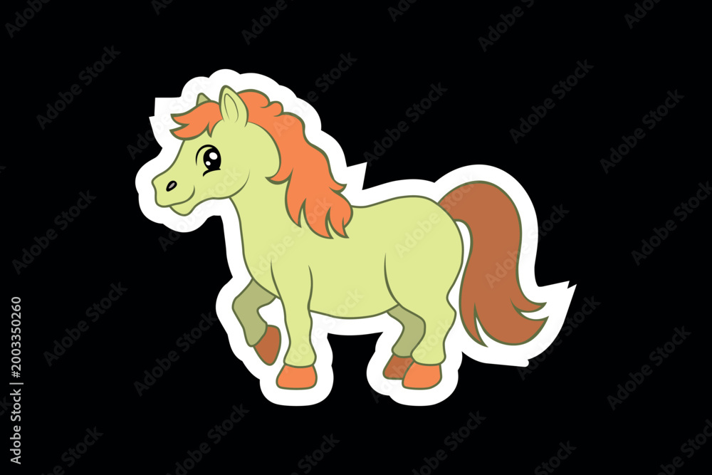 Naklejka premium High quality cute pony vector illustration in sticker style with clean outline and soft pastel colors. This adorable cartoon horse character is perfect for kids projects, nursery designs, stickers, 