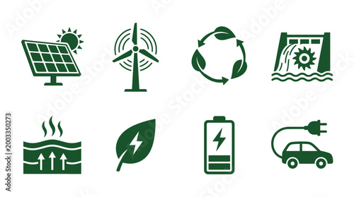 Bild auf Leinwand Icons representing renewable energy sources, sustainability, and eco-friendly te