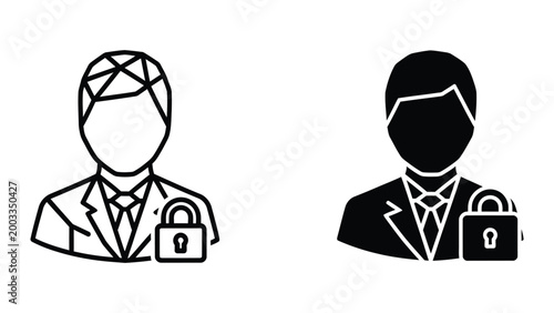 Two professional icons with security padlocks and formal attire
