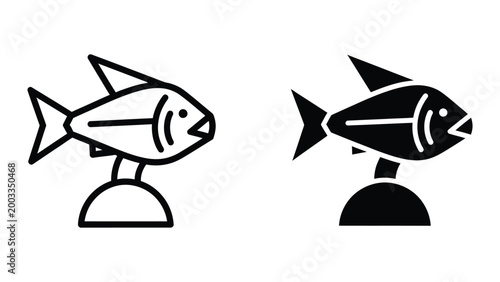 Black and white fish trophy icons on pedestals facing opposite directions