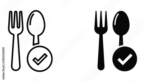 Black and white checkmark icons for fork and spoon