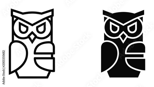 Minimalist stylized owl logo design in black and white