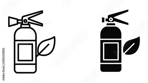 Fire extinguisher icon with leaf symbol in black and white versions