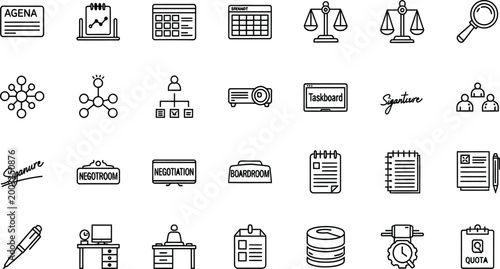 Set of hand drawn business and office management icons