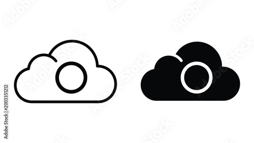 Simple cloud storage icon with circle symbols in outline and filled styles