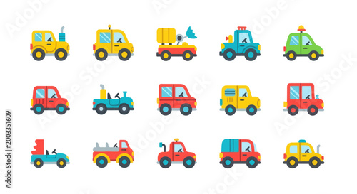 Colorful cartoon vehicle collection